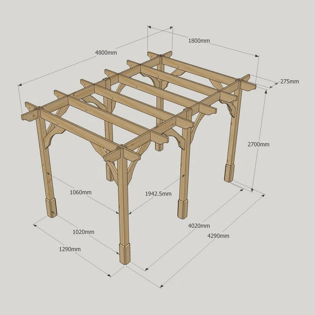 Rutland County Garden Furniture Ltd Premium Pergola 6 Posts - Wood - L180 x W480 x H270 cm - Rustic Brown in Light Green 6