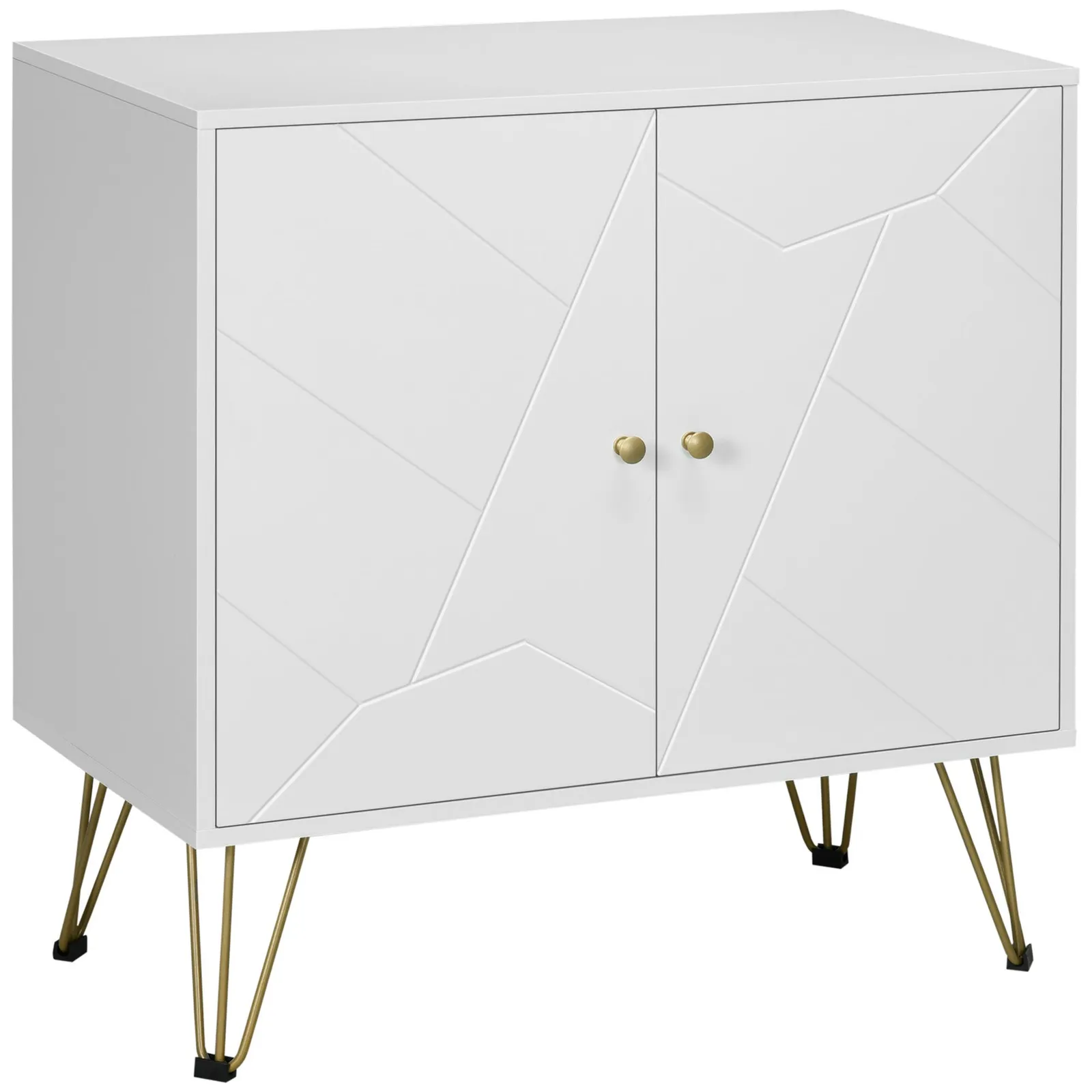 HOMCOM Modern Storage Cabinet with 2-tier Door Cupboard & Golden Hairpin in White 2