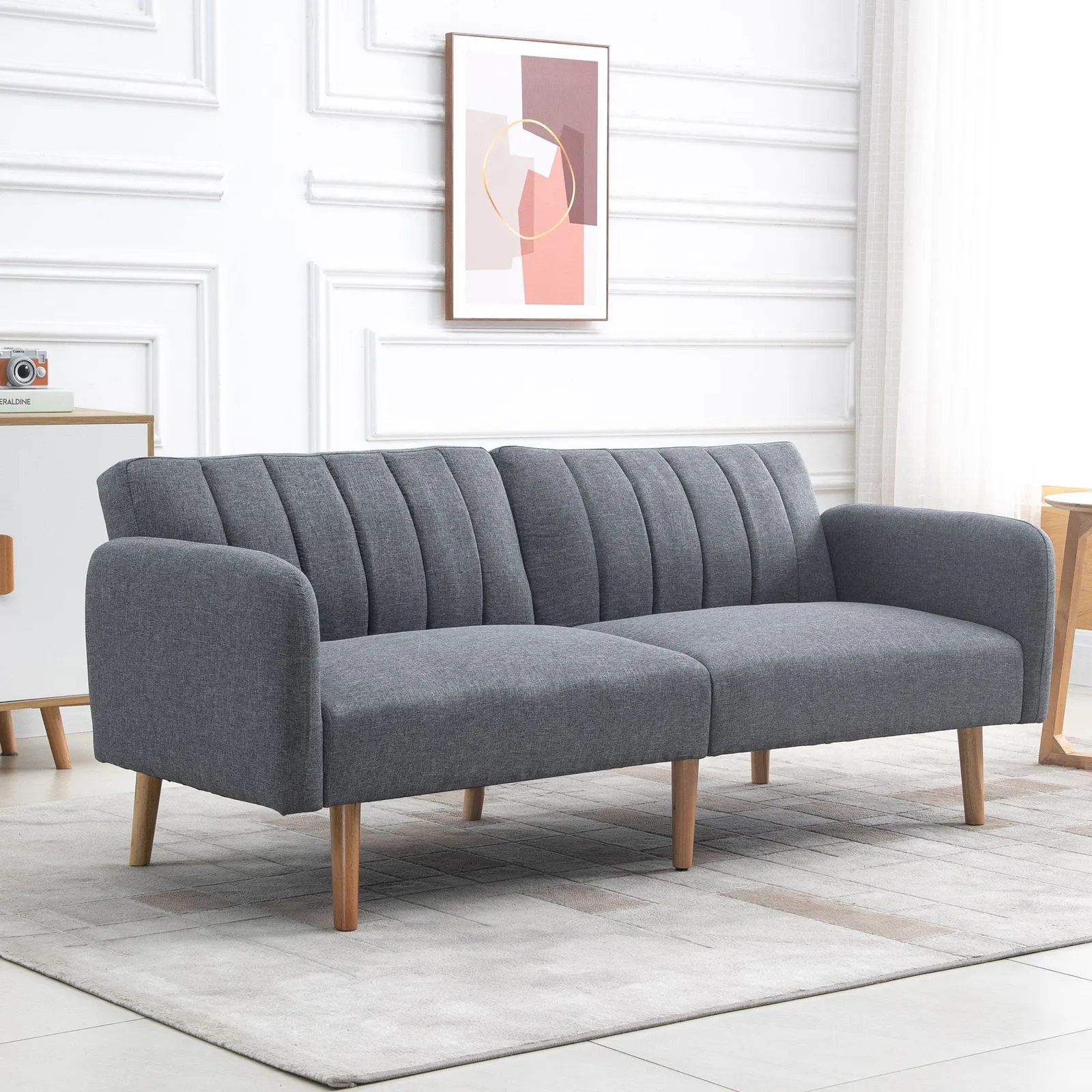HOMCOM 3 Seater Linen Sofa Bed with Adjustable Backrest for Living Room in Grey