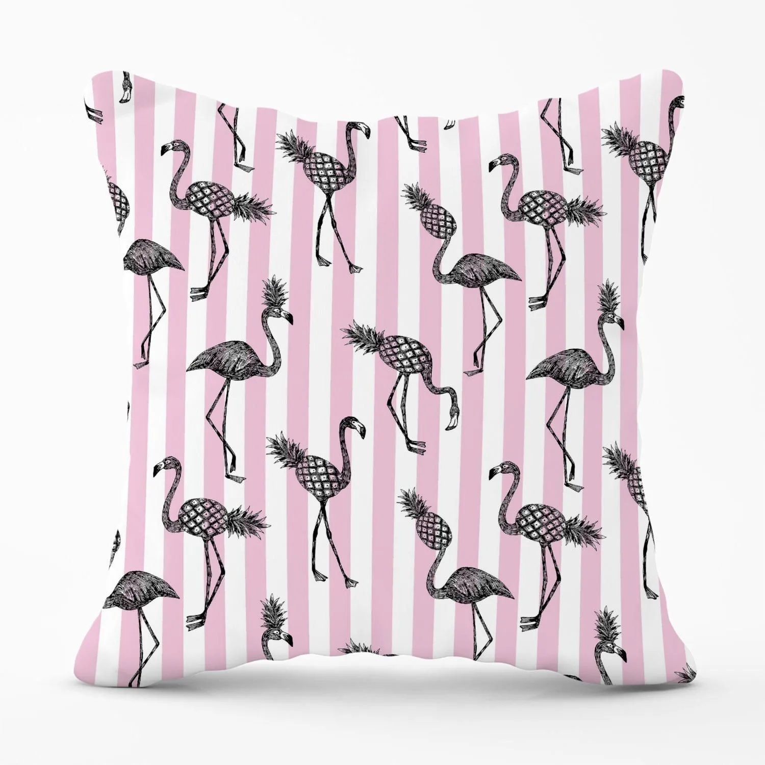 Warren Reed - Designer Pineapple Flamingo Outdoor Cushion in Pink