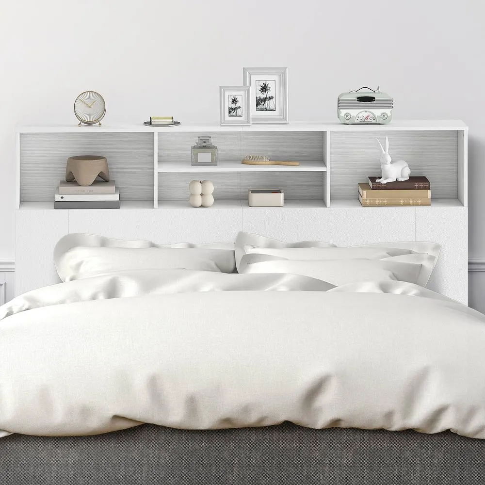 HOMCOM King Size Headboard with Storage & 4 Open Compartments, White 6