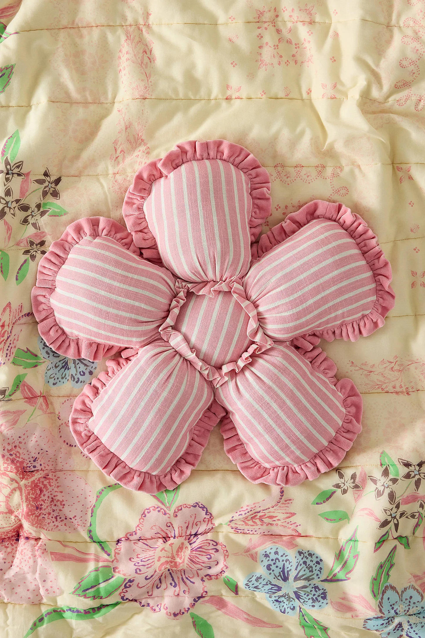 Pink Stripe Flower Cushion - Pink