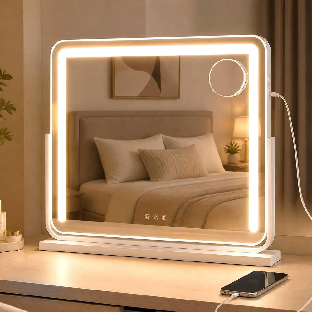 Costway Swivel Vanity Mirror LED Lights White Makeup Mirror 4
