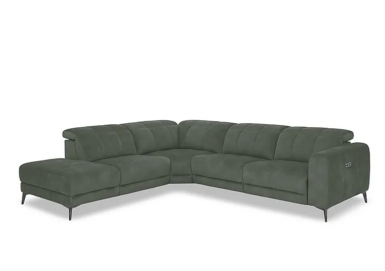 Ezra Fabric Power Recliner Chaise End Left Hand Facing Corner Sofa with Power Headrests - Dexter Fern - Sofas and Armchairs - In Time for Christmas