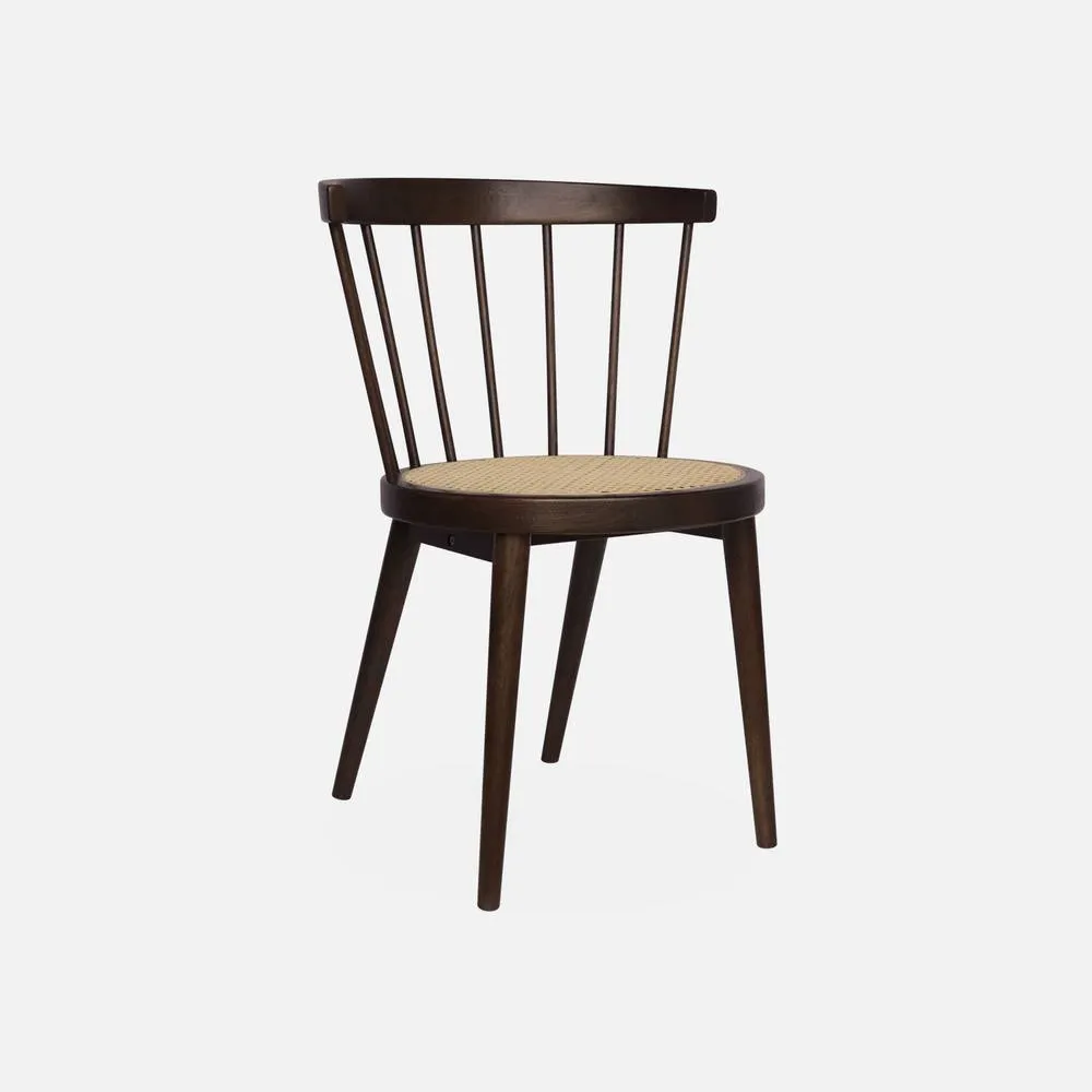 sweeek Pair Of Wood & Cane Dining Chairs in Dark Brown 2