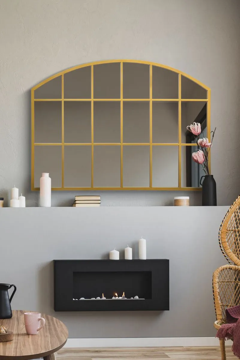 MirrorOutlet Gold Framed Arched Wall Over Mantle Mirror 35" X 26" (90CM X 65CM)