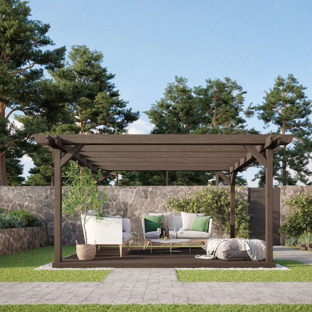 Rutland County Garden Furniture Ltd Double Garden Pergola & Decking Kit, L300 x W300 cm, Rustic Brown 2