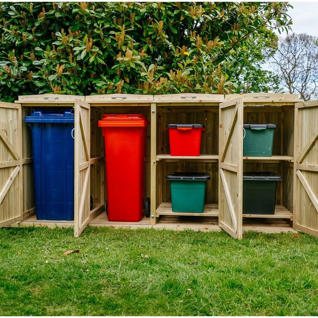 Buttercup Farm Shireburn Bin Store, Fits 2x 180L/240L Wheelie Bins & 4x Boxes in Brown 3