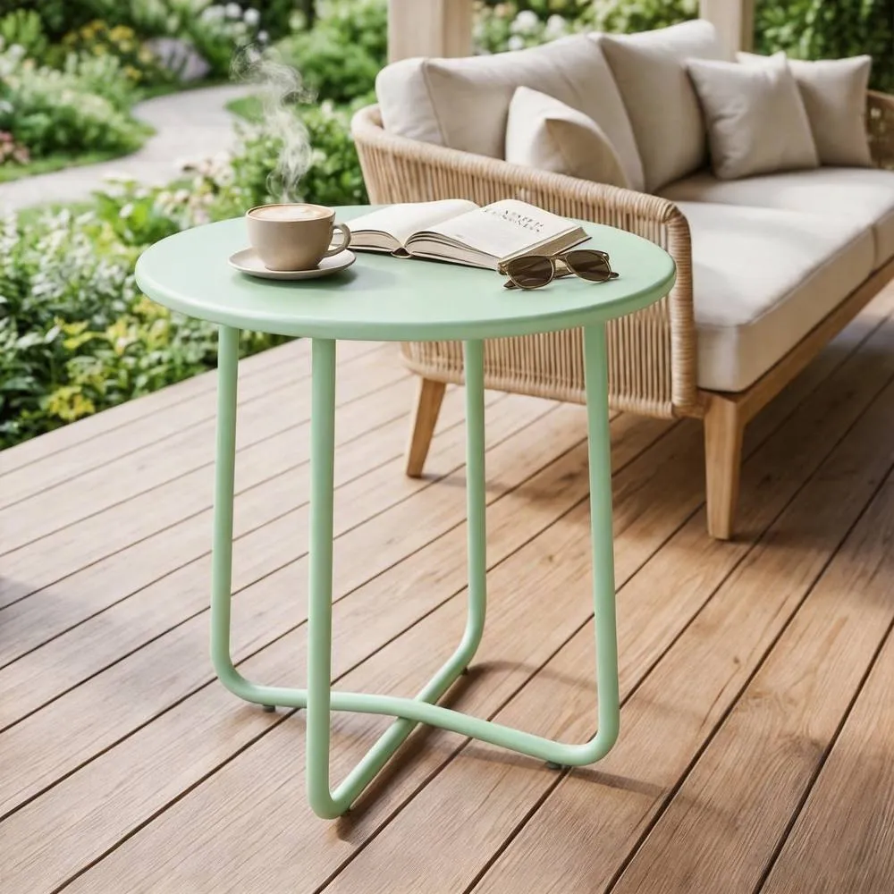 OUTSUNNY Metal Garden Side Table, 48 cm Round Outdoor Table in Green