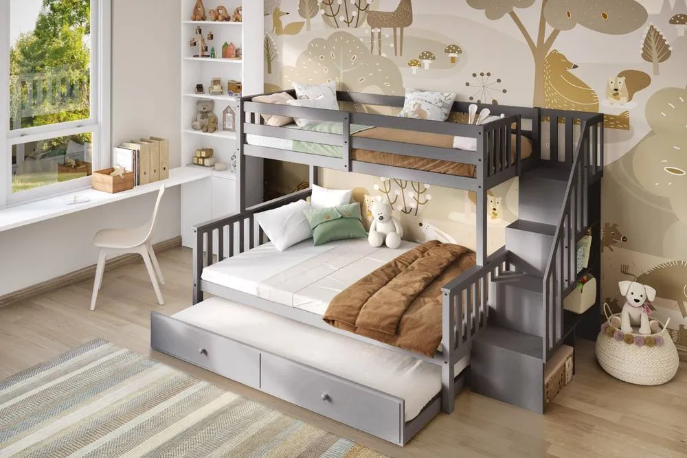 Flair Tag Triple Staircase Bunk Bed with Trundle in Grey 4