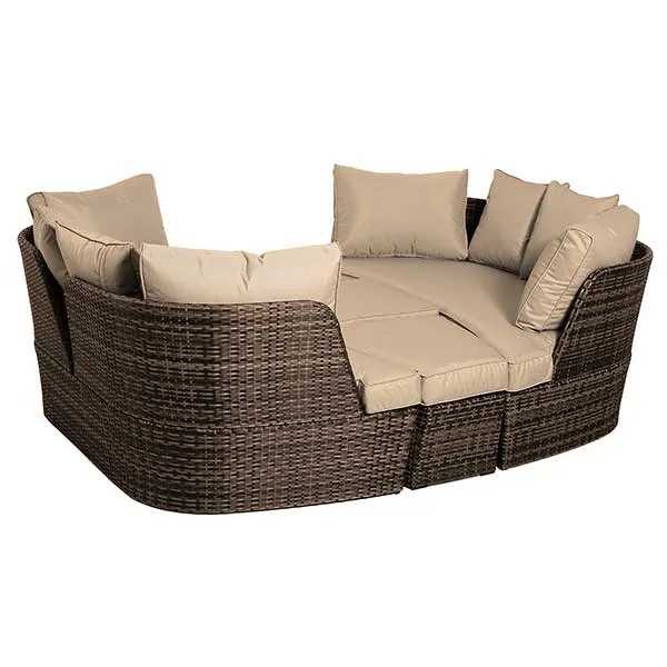 Ascot Garden Day Bed in Brown Weave and Beige Fabric