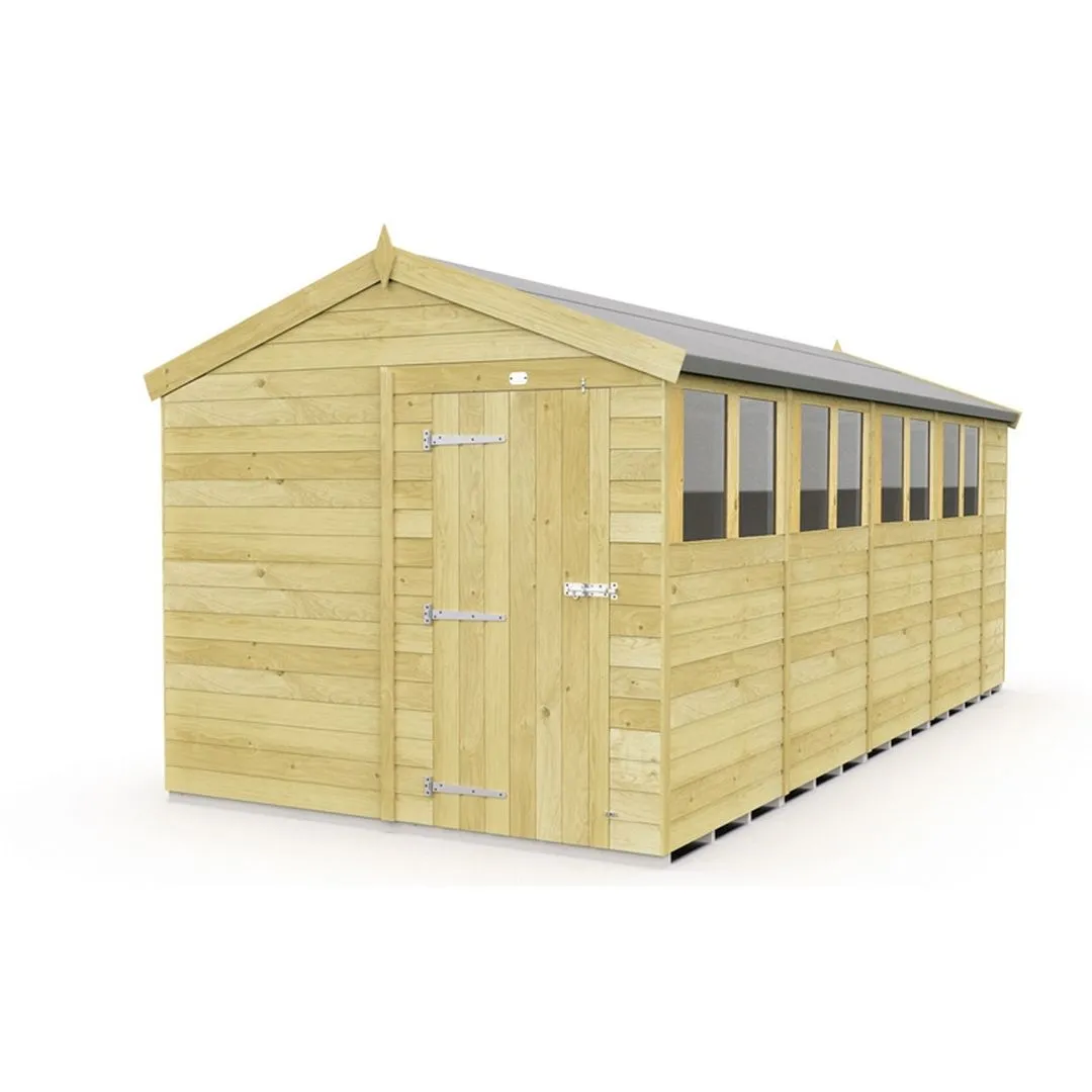 Buttercup Farm 8 x 18 Feet Apex Shed - Single Door W/ Windows - L533 x W231 x H217 cm in Brown