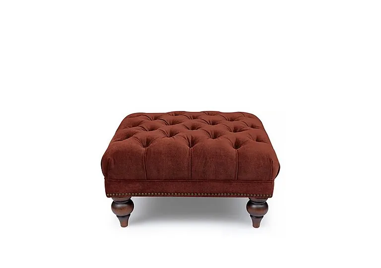 Shackleton Fabric Square Footstool with Turned Feet - Tawny