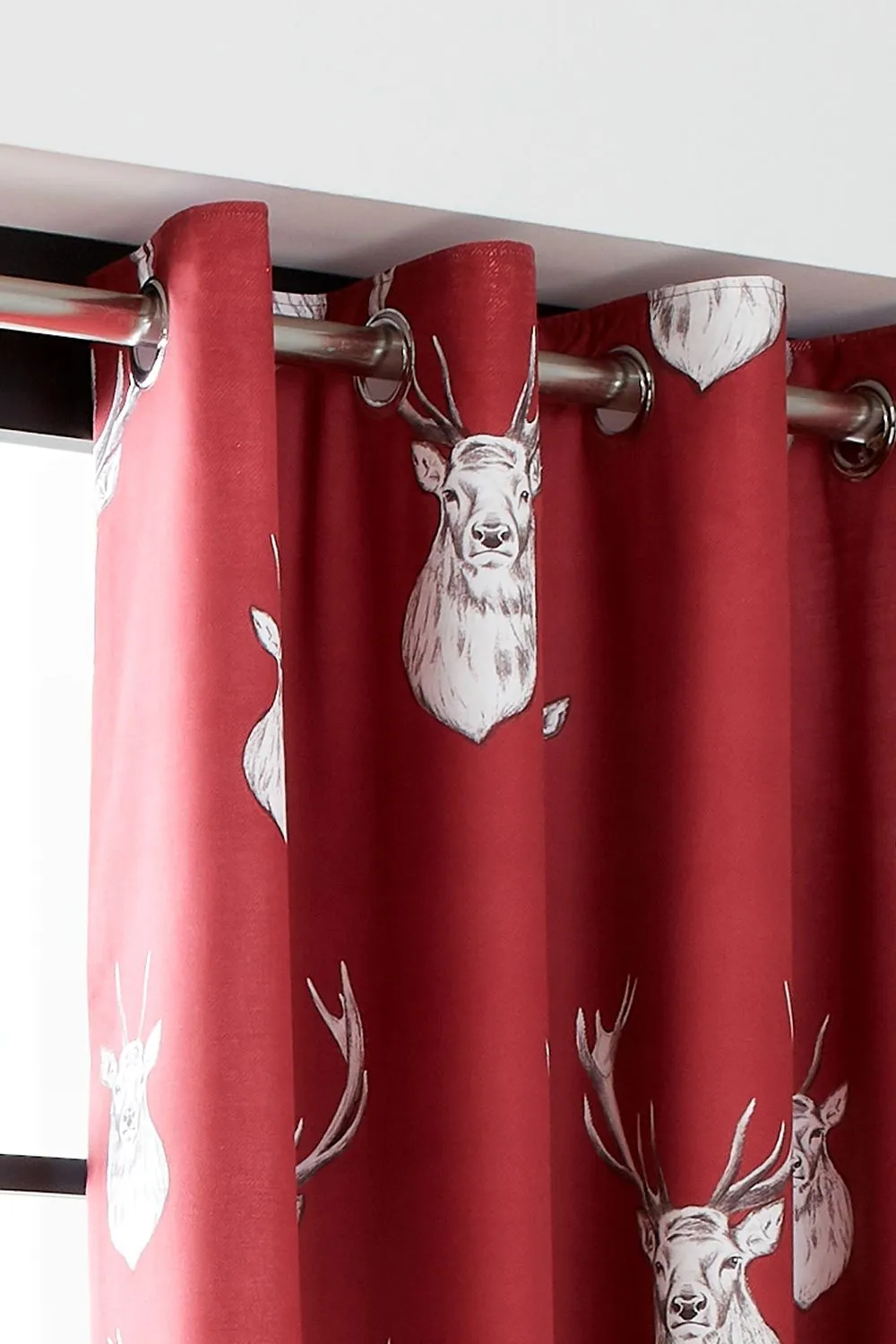 Catherine Lansfield 'Munro Stag Check' Lined Eyelet Curtains in Red 2