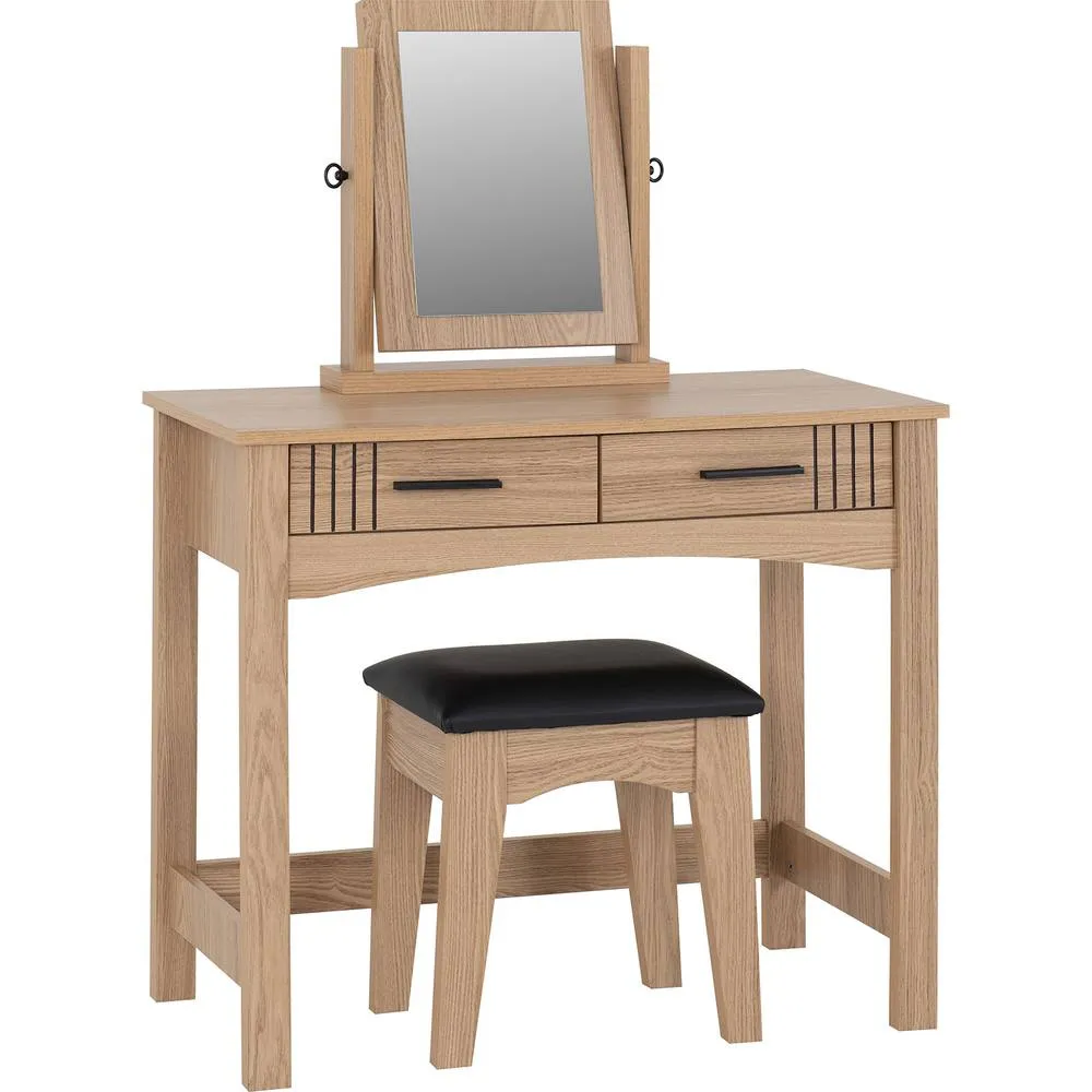Seconique Tessa 2 Drawer Dressing Table Set - Natural Oak Effect in Light Oak 4