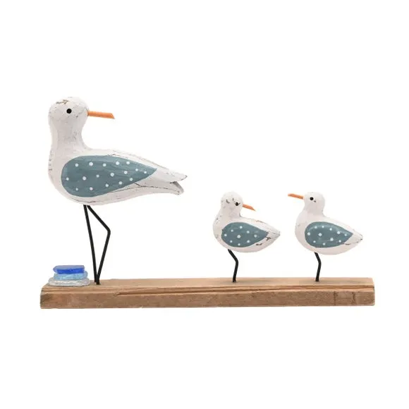 Love Life By The Sea Driftwood & Sea Glass Seagull Family Ornament 2