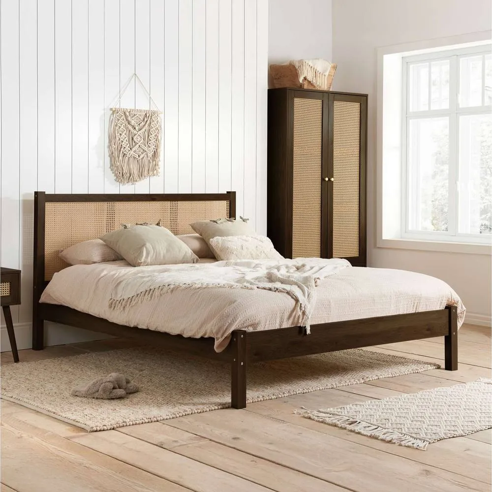 Birlea Bedside 1 Drawer Cabinet Walnut Rattan Croxley Side Table 4