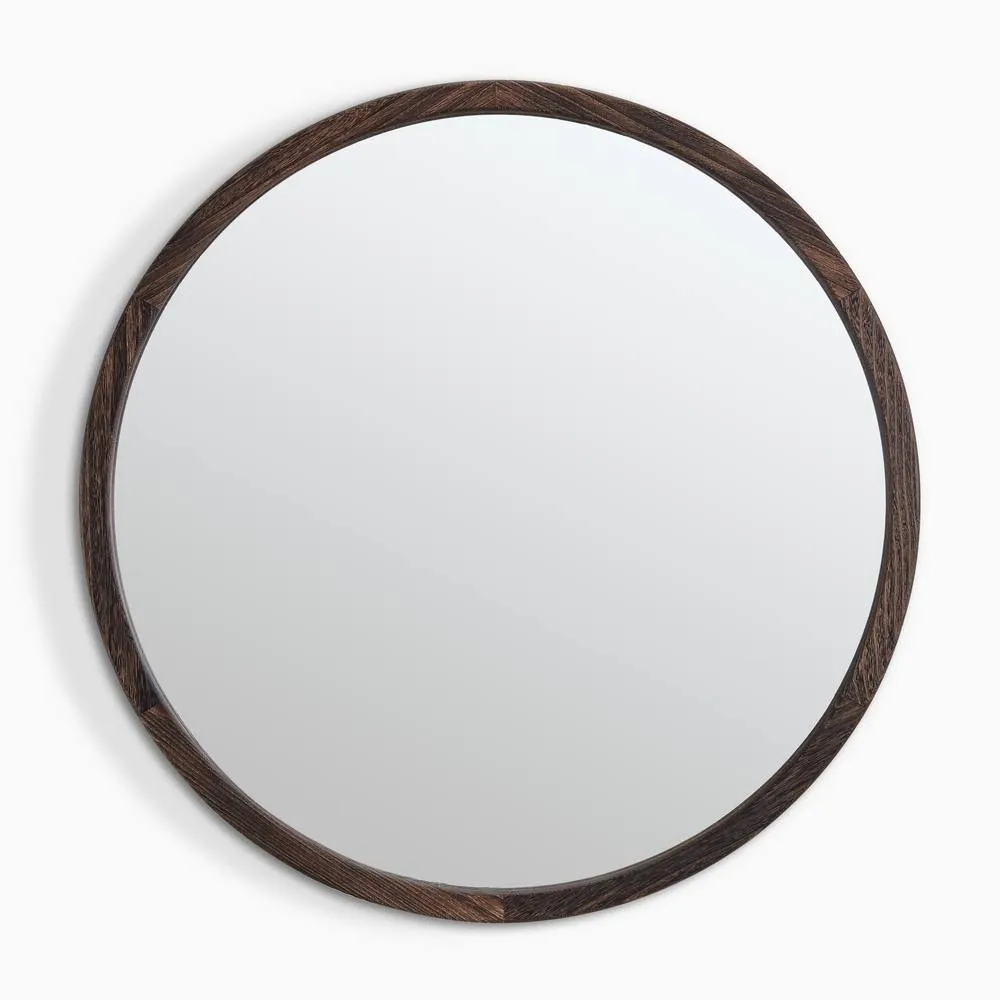 FurnitureboxUK Judith Walnut Wood Medium 80x80cm Round Wall Mirror 3