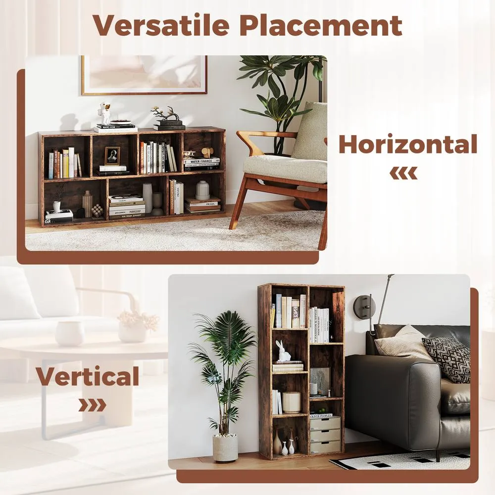Costway 7-Cube Wooden Bookcase Industrial Display Bookshelf Open Storage Unit in Brown 4