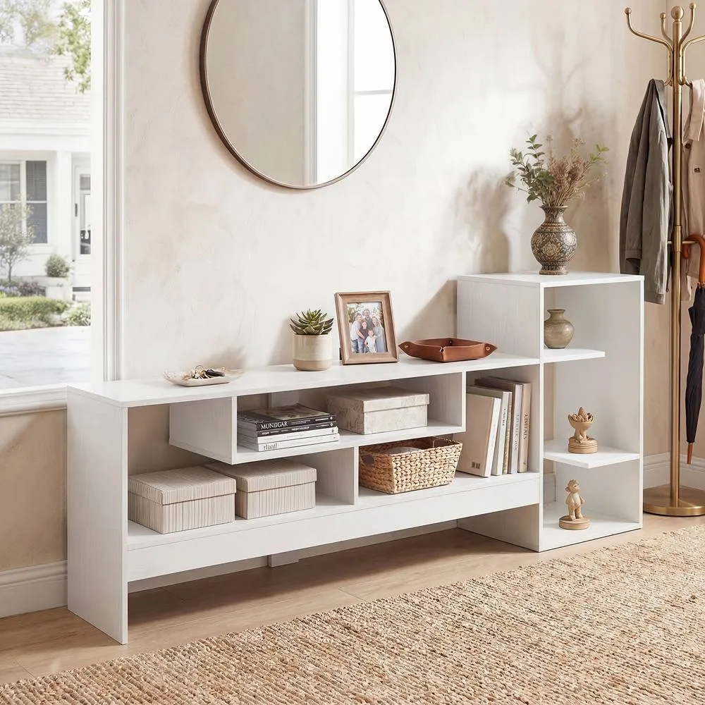 Costway Cube TV Stand for 55 Inch TV Entertainment Center with Power Outlets in White 5