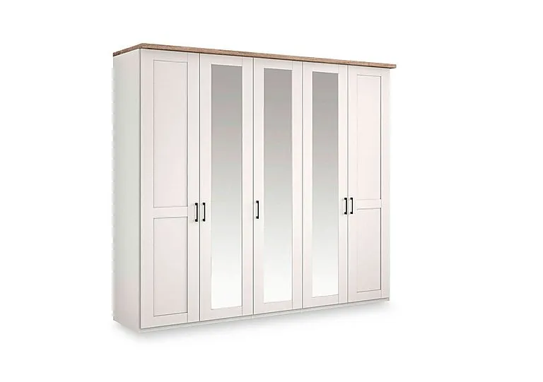 Adeline 5 Door Hinged Wardrobe with 3 Mirrors - White