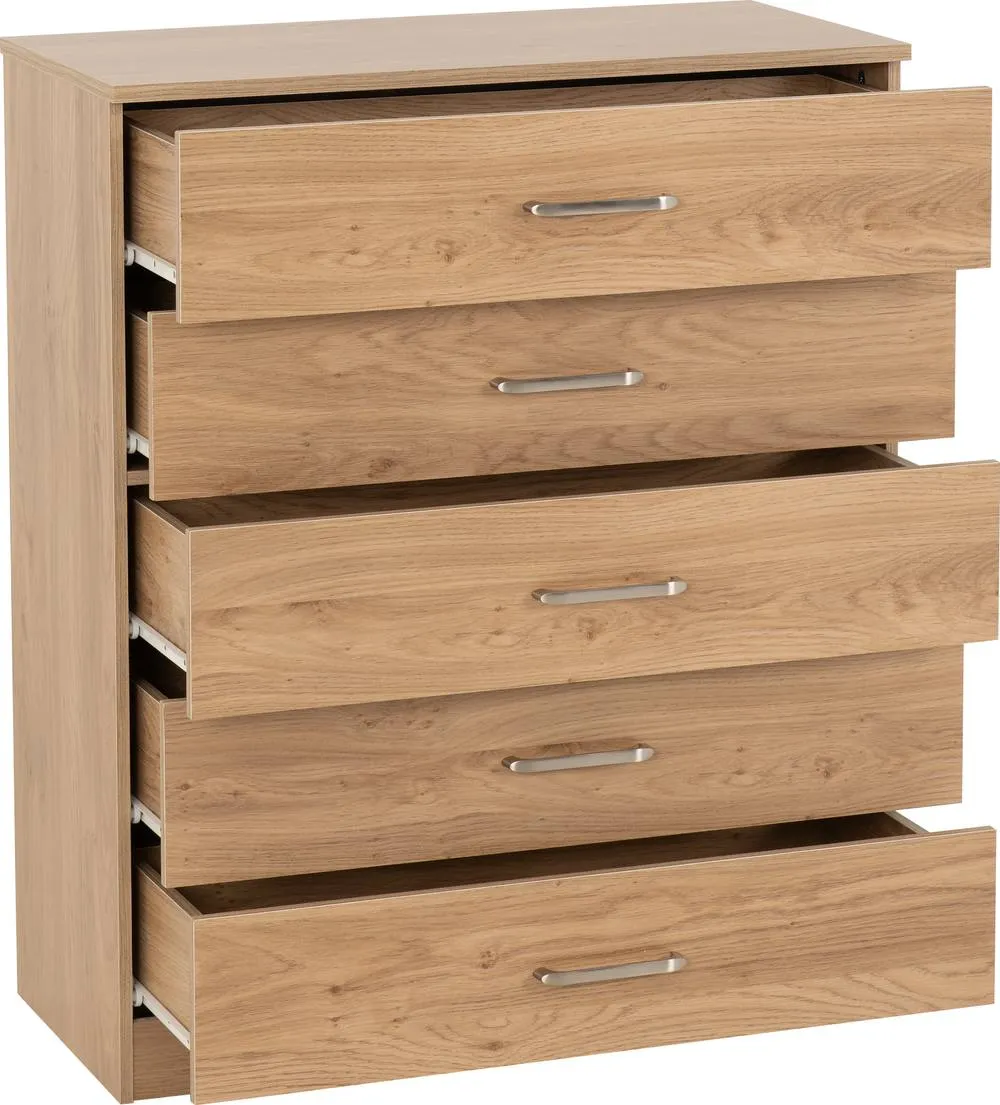 Seconique Dakotia 5 Drawer Chest in Light Oak 4