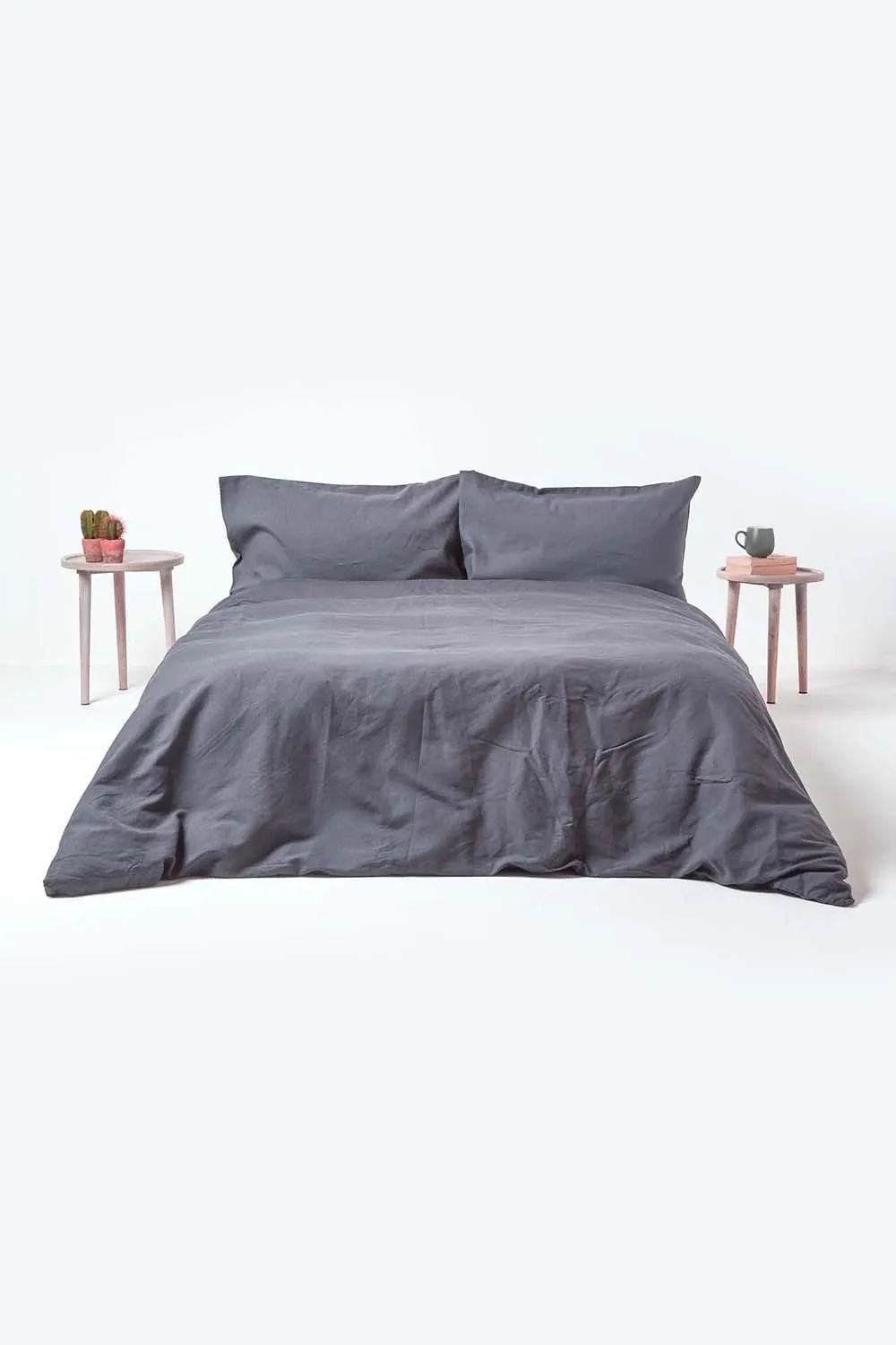Homescapes Luxury Soft Plain Linen Deep Fitted Sheet 18 inch Deep in Dark Grey 4