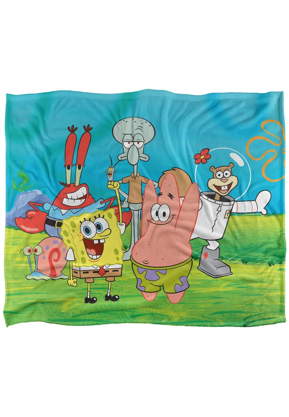 Spongebob Group Scene Silky Touch Super Soft Throw Blanket 152 X 127 cm in White