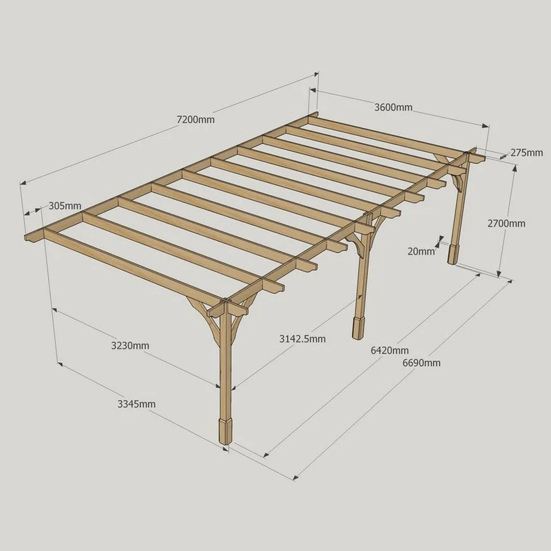 Rutland County Garden Furniture Ltd Wall Mounted Premium Pergola 3 Posts, L360 x W720 x H270 cm, Green 4