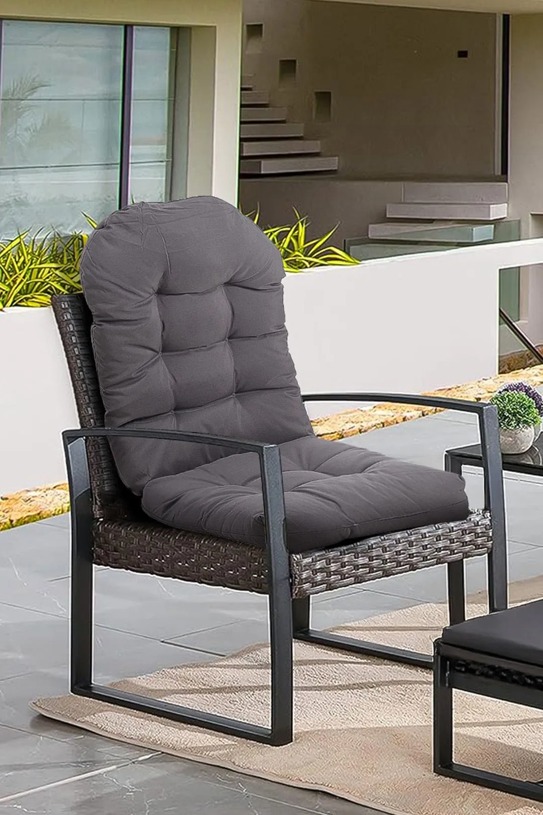 Living and Home 110 X 48cm Outdoor Waterproof Tufted Swing Seat Cushion Garden Chair Cushion in Dark Grey