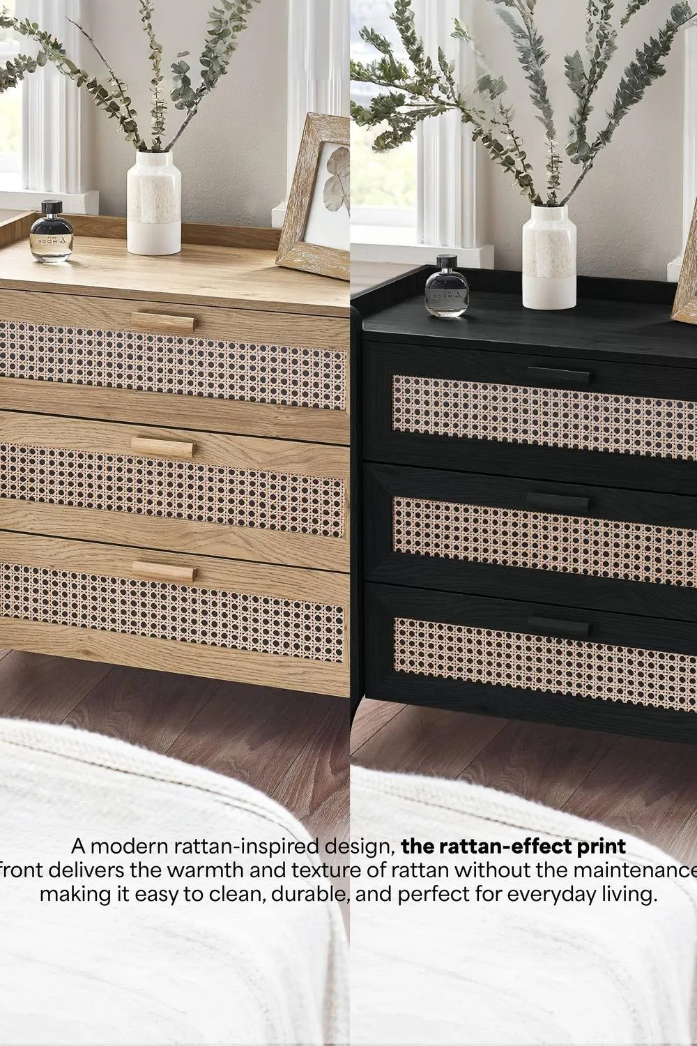 Julian Bowen Sydney Rattan Print 3 Drawer Chest in Black 5