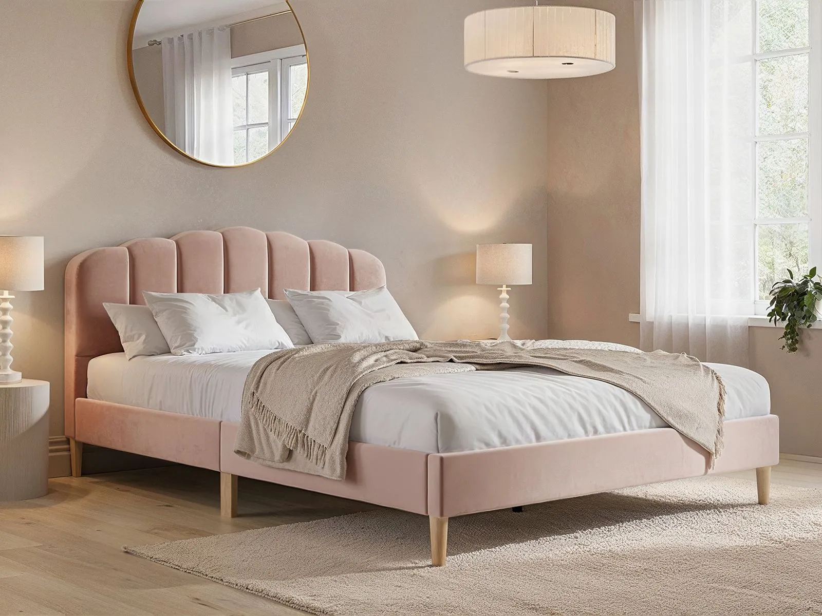 Flair Scallop Velvet Bed in Pink