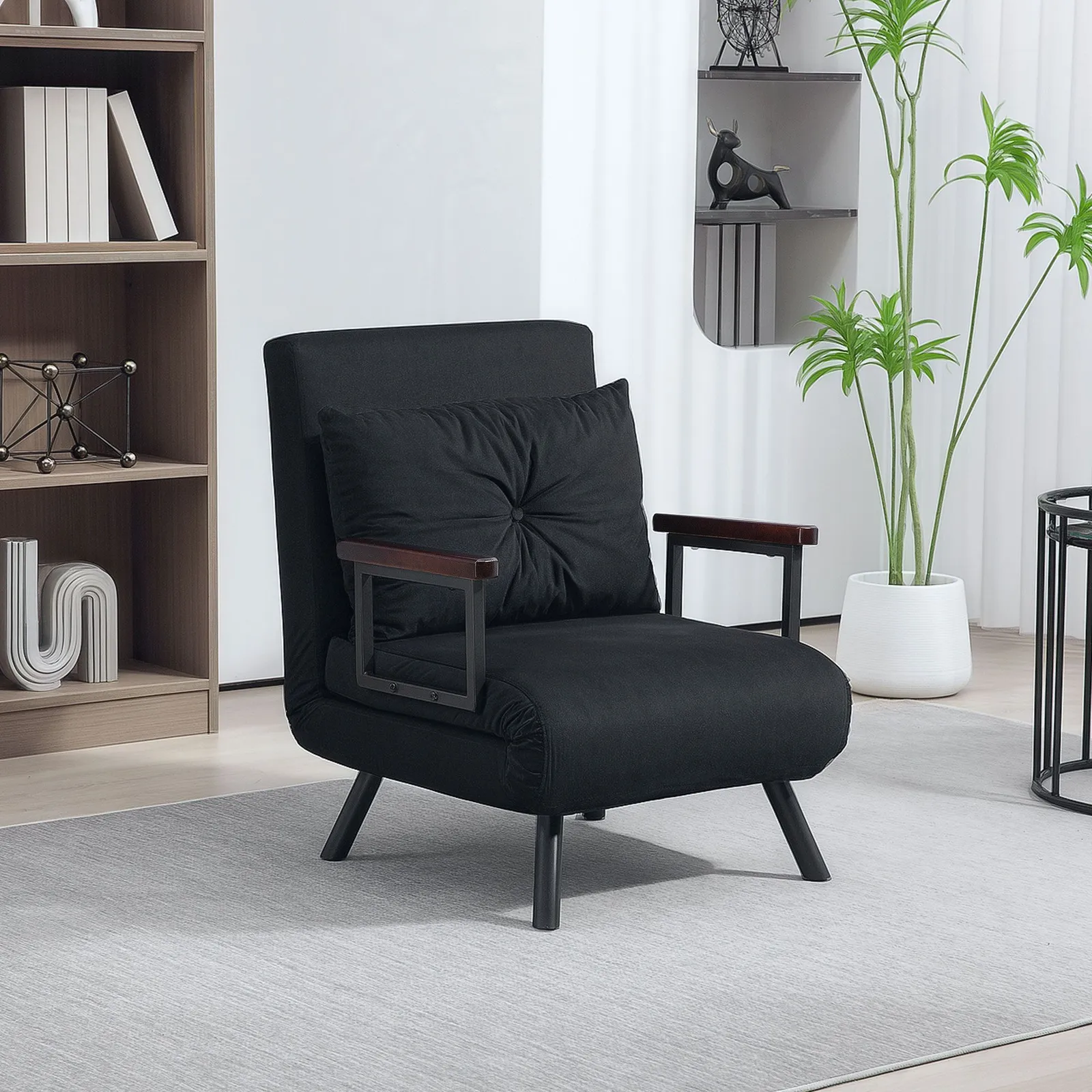 HOMCOM Click Clack Single Chair Bed Settee for Living Room in Black