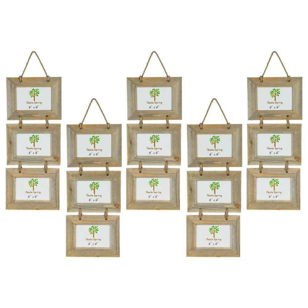 Nicola Spring Rustic Wooden Hanging 3 Photo Frames - 6 x 4" - Pack of 5 in Natural