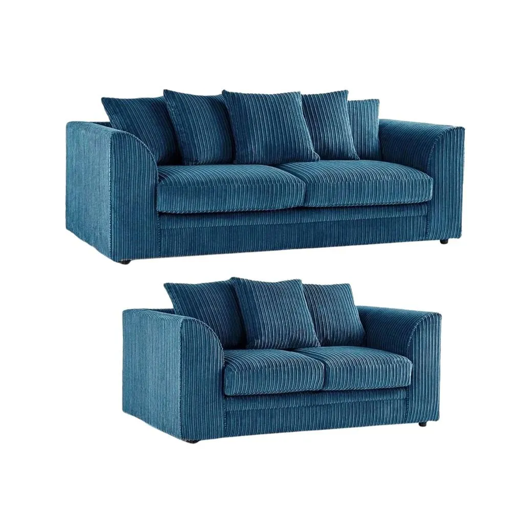 Bliss Furniture Jumbo Cord 3+2 Seater Sofa Set with Soft Fabric in Blue Colour