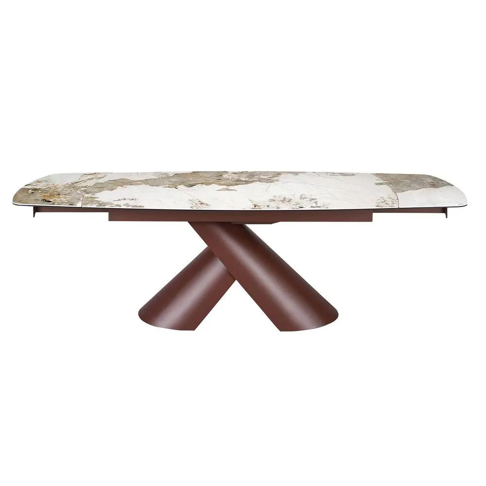 Angel Cerda Extendable Barrel Porcelain Dining Table with Steel Legs in White 5