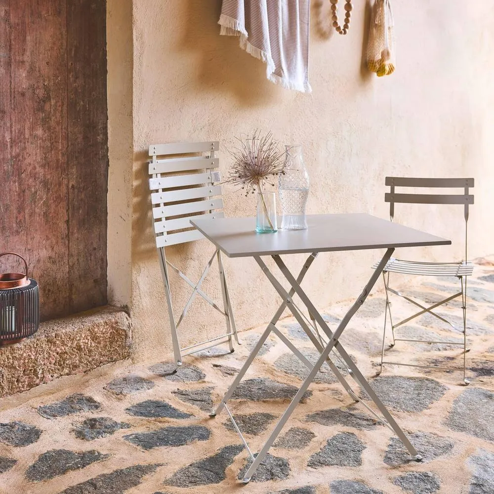 sweeek Square 2-seater folding metal bistro garden table with 2 chairs in Beige 4