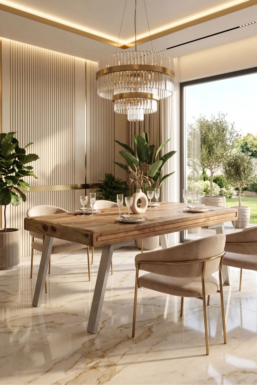 IH Design Daizha Wood & Metal Large Dining Table in Brown