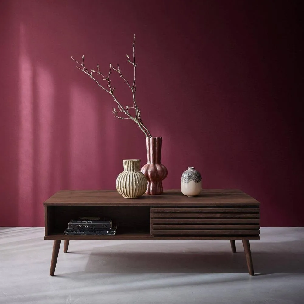 sweeek Scandi-style Coffee Table With Wooden Grooved Effect in Dark Brown 1