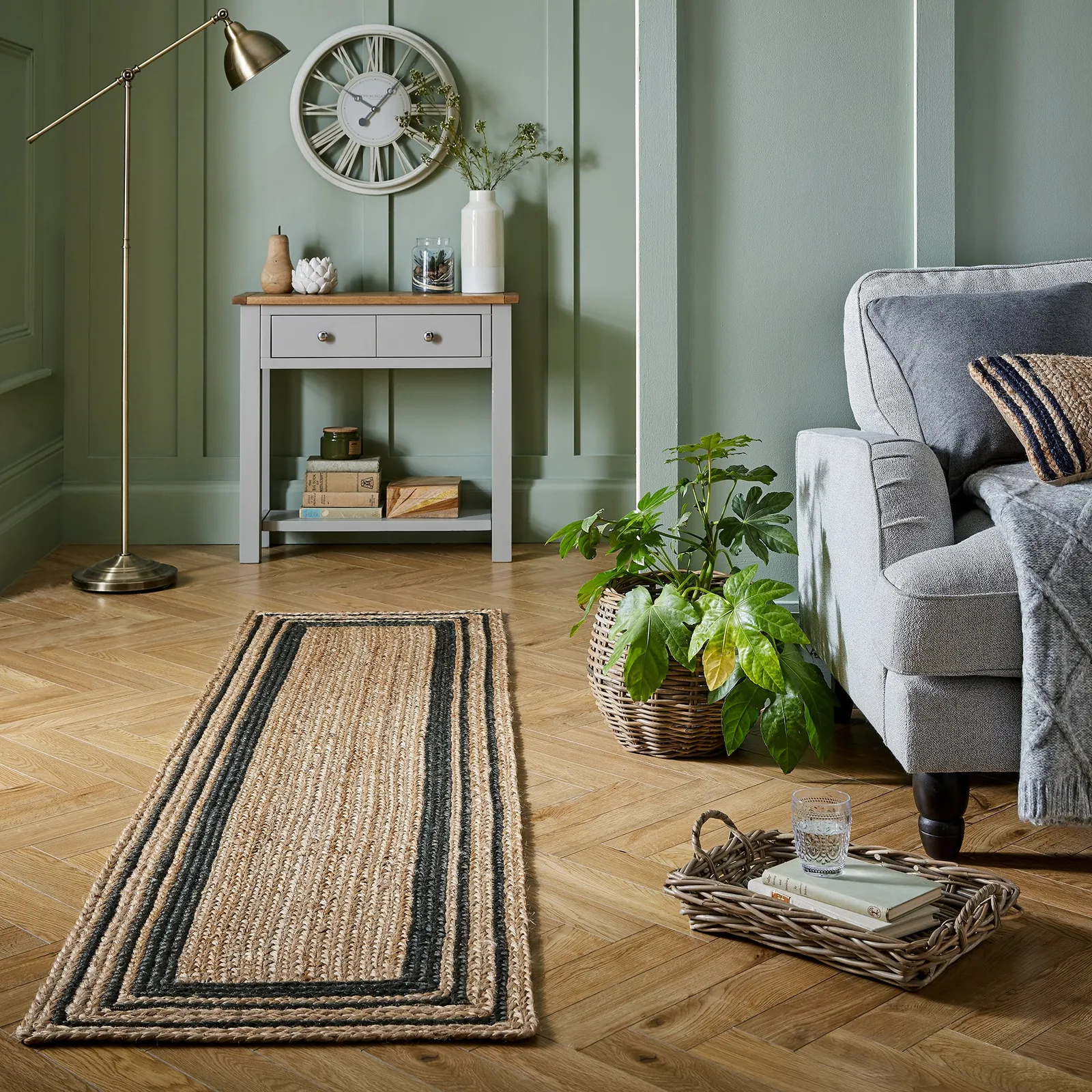 Stanford Churchgate Border Jute Runner Stanford Border Natural and Navy