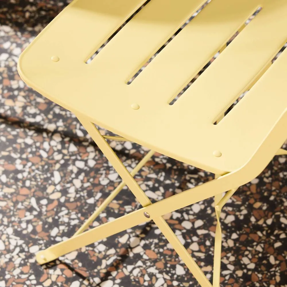 sweeek Round bistro garden table, steel, folding + 2 chairs in Yellow 6