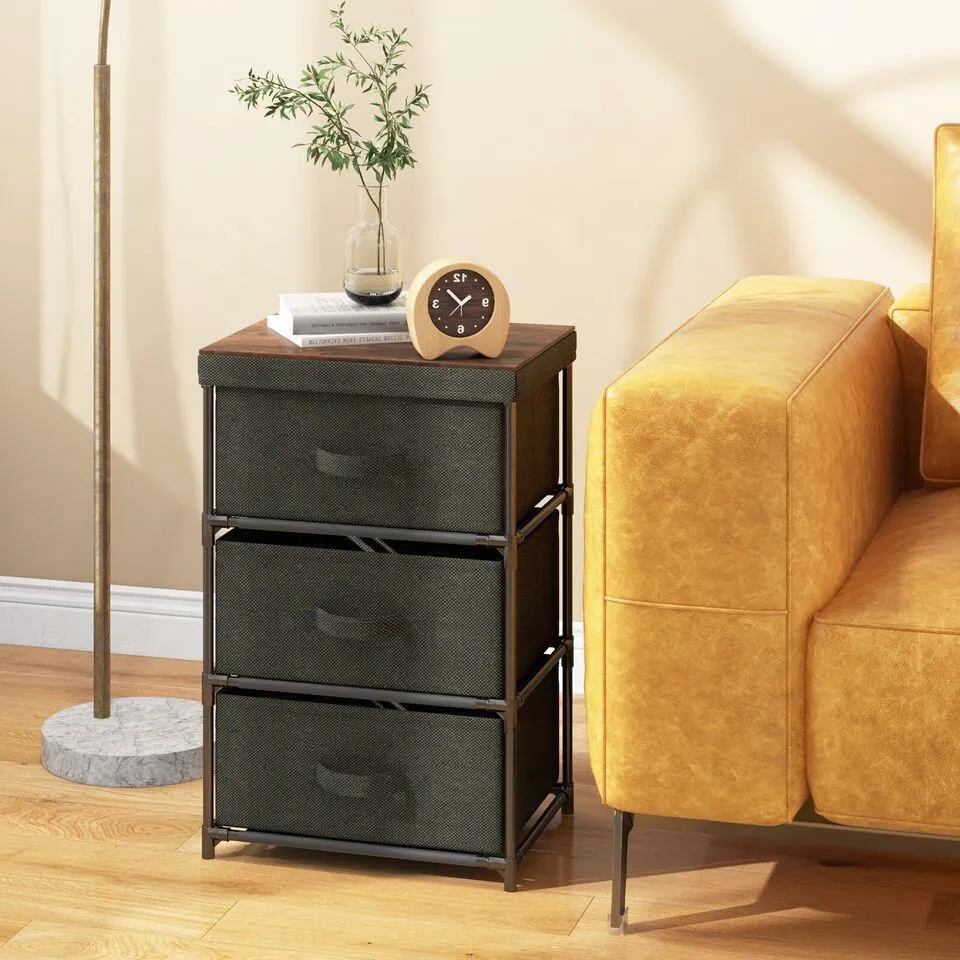 Costway 3-Tier Fabric Dresser Chests of Drawers Bedroom Nightstand w/ 3 Drawers in Black 6