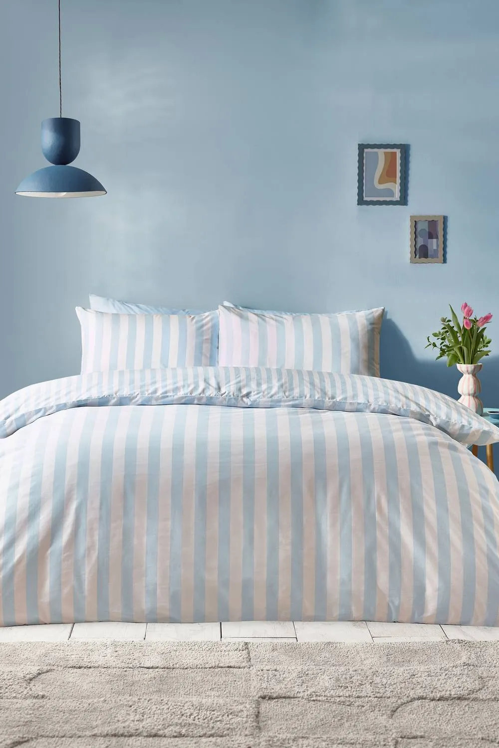 Sassy B 'Stripe Tease' Reversible Duvet Cover Set in Blue
