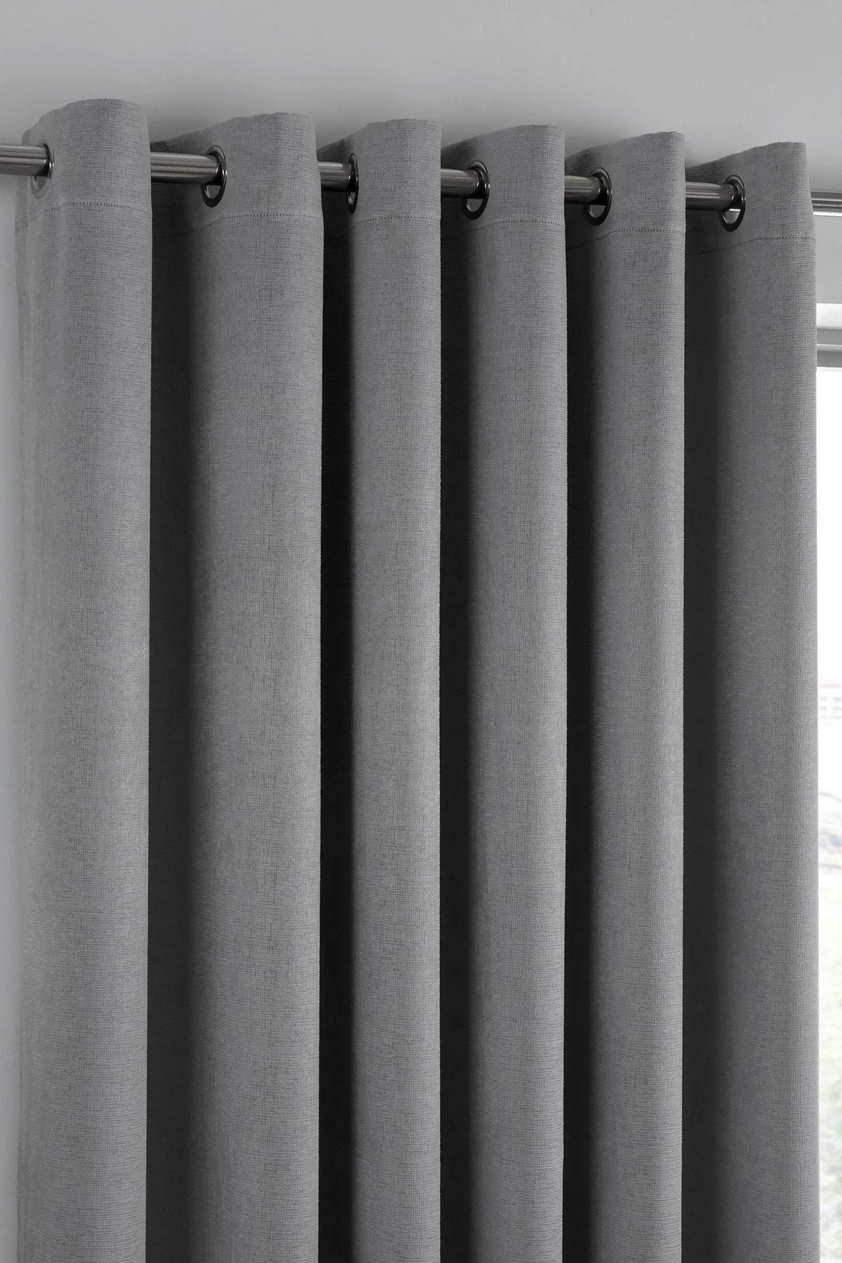 Fusion 'Strata' Triple-Woven Dimout Eyelet Curtains in Silver 2