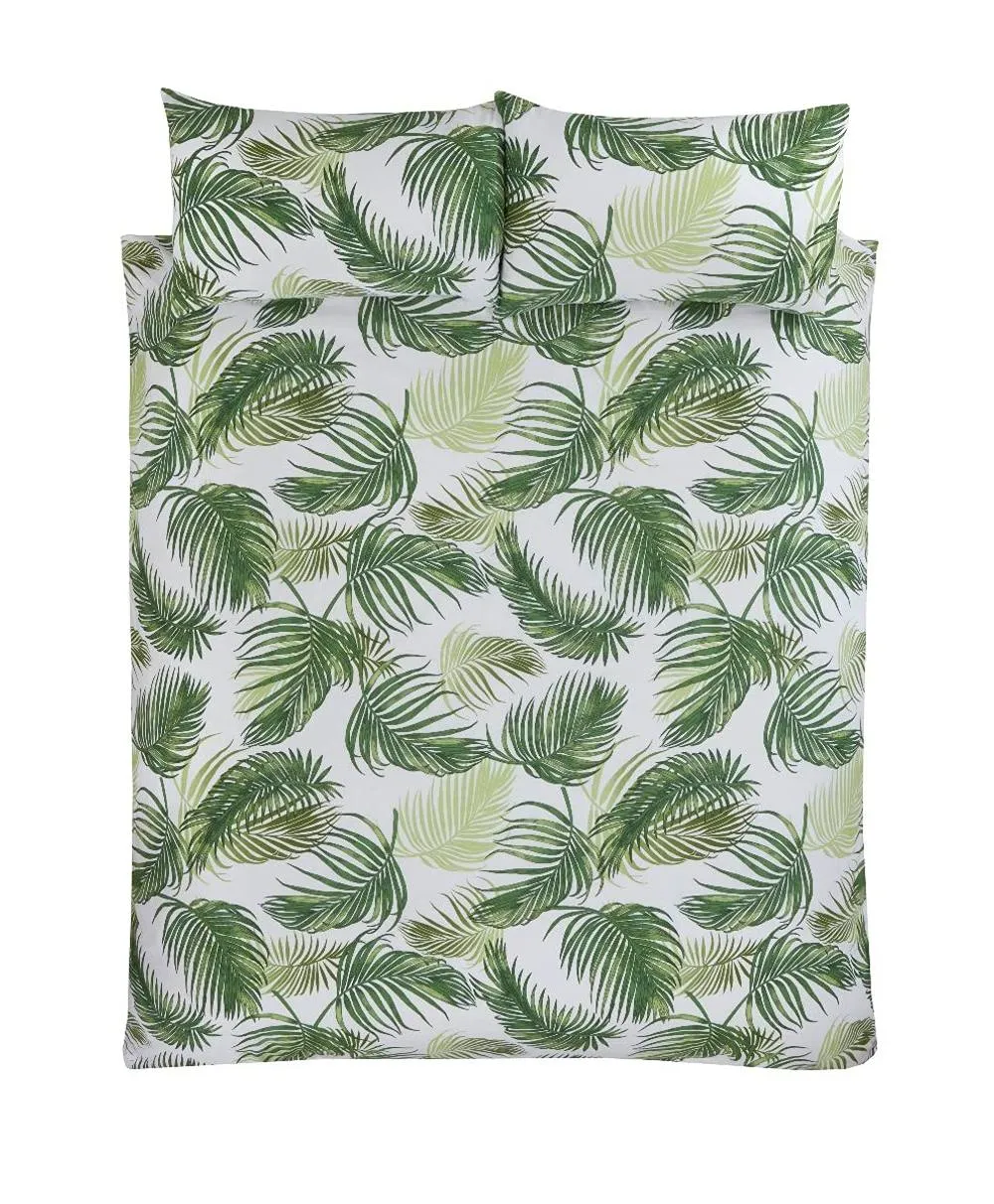 Smart Living Polycotton Floral Palm Print Reversible Duvet Cover With Pillowcase in Green 4