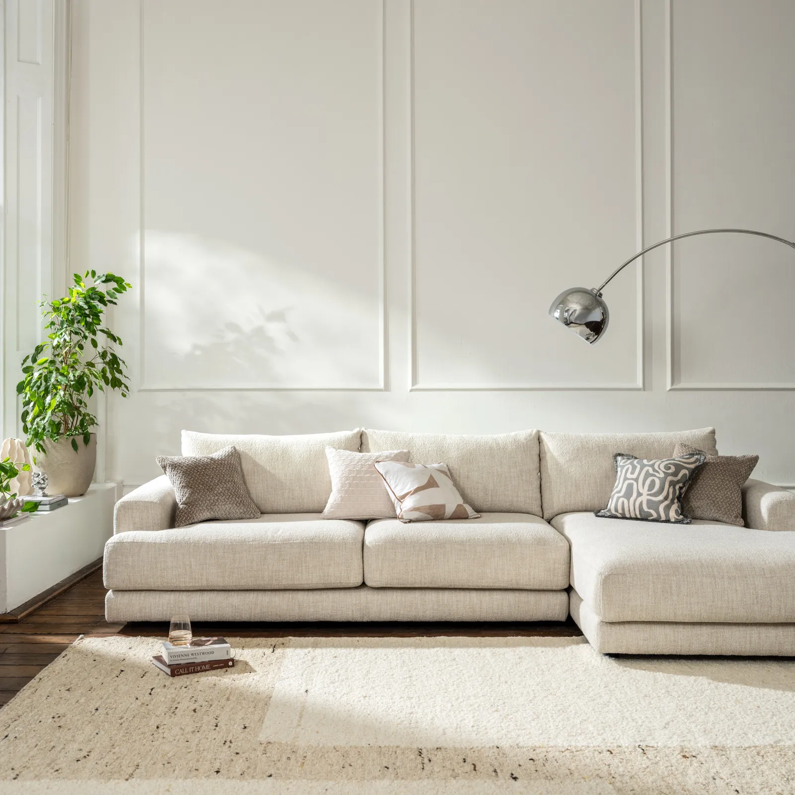 Lomax Medium Chaise Modular Sofa Rhf, Neutral Fabric | Barker & Stonehouse 2