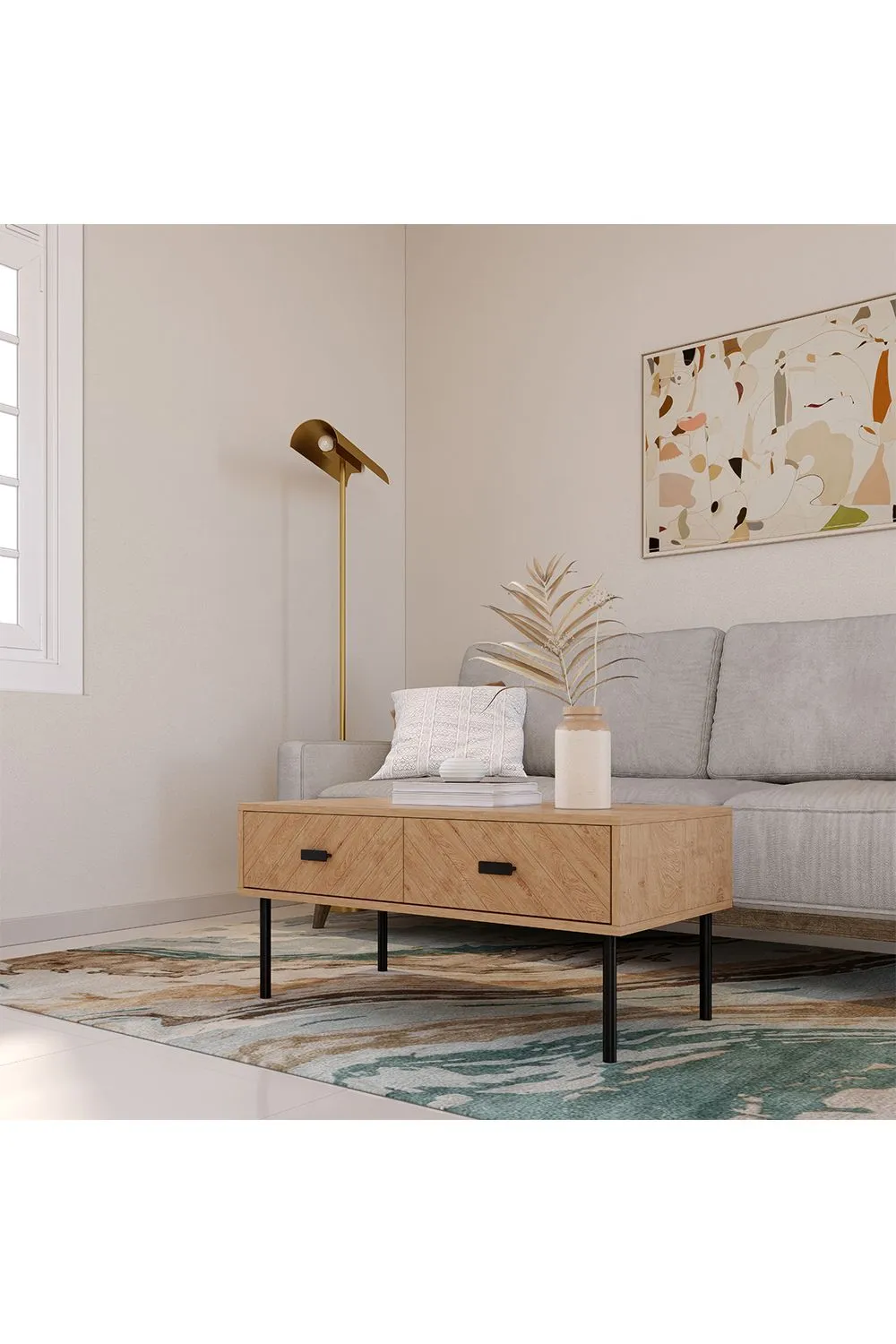 Seconique Leon 2 Drawer Coffee Table in Natural