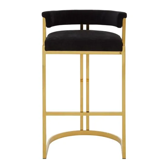 Markeb Black Velvet Bar Stool With Gold Base