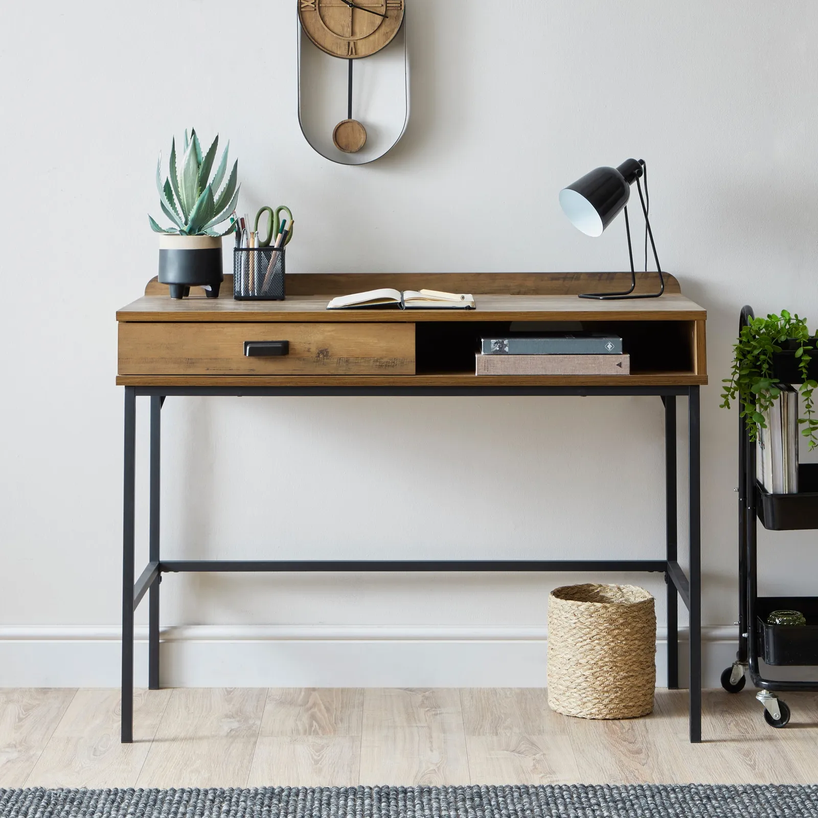 Fulton Pine Effect Desk Brown/Black