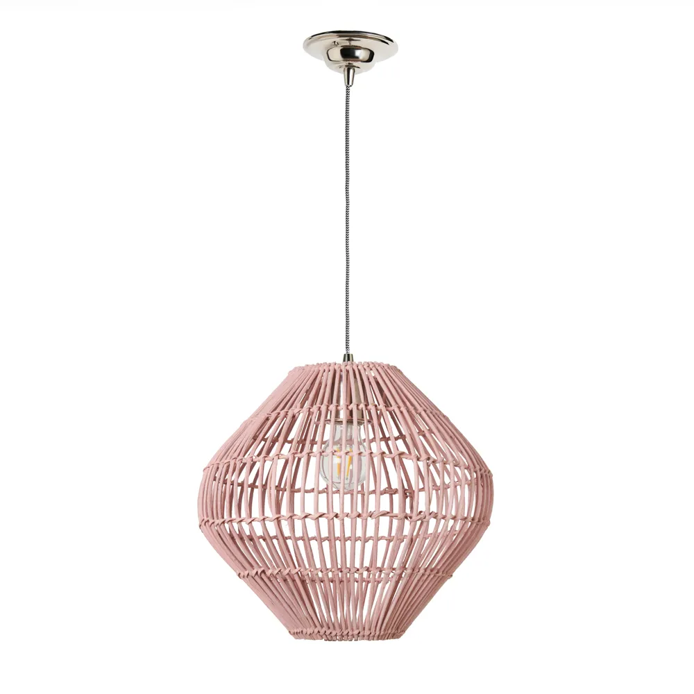 Bamboo Bobbin Herringbone Cable Ceiling Pendant Light, Pink
